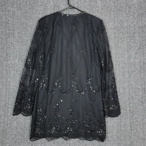 French Collizioni Jacket Womens M Black Embroidered Sequin Beaded Evening Coat - Picture 9 of 12